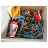 box of plastic toys incl:army men & annie cup