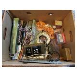 box of 2 large fishing lure,clock & items