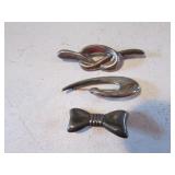 3 sterling silver brooches