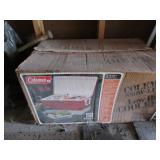 coleman red metal cooler w/box