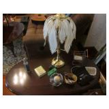 table lamp,mini shopping cart & items on top
