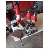 3 fire ext.,saw,straps & cigar box