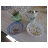 2 hand painted pitchers & 2 laced bowls