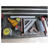 container,square,tape measure,pencils,items