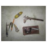 starrett micrometer,plumb bob & items