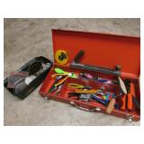 red metal box,toolbox & tools