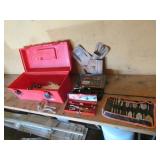 red toolbox,bits,sockets,vise grip & items