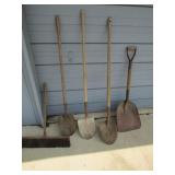 4 shovels & broom
