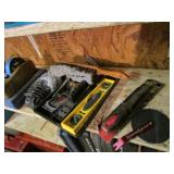 blue tote,level,box cutter & items