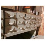 metal organizer cabinet w/hardware & items