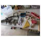 container,c-clamps,level,square,tools & items