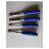 4 blue handles marples chisels