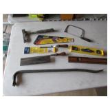 hatchet,levels,saws,crowbar