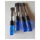 4 blue handled chisels