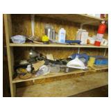 green tote,fire ext.,dust pan & misc items