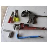 ridgid 14' pipe wrench,clamp,chisels,tools