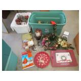 green & white tote w/all christmas decorations