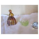 glass bird,lady & small paperweight