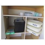 3 plastic carriers,file box & containers