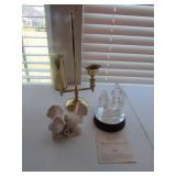 brass candleholder,bird figurine & n.rockwell item