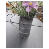 gray granite pitcher w/flowers