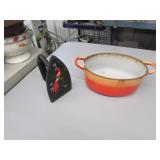 sad iron & enamel cast iron pan