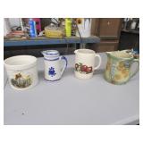 3 pitchers & decorator pc(old pitcher has chips)