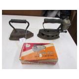 sad irons & travel iron w/box