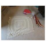 vintage laced table cover,ties & red table cover