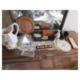 copper plate,pitcher,wood box & items