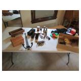 shoe shine items & 2 wood boxes