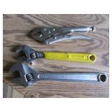 vise grip & 2 adjustable wrenches