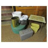 vintage tv tray,trashcans & stool