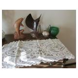 wood swordfish & dolphin,linen,basket,items