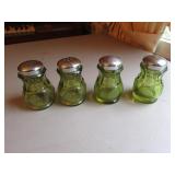 green fostoria coin glass salt & peppers