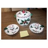 Lefton holly candy cane candy dish set
