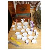 old golden oriole wood box,dishes & items
