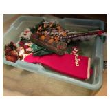 tote of christmas decorations & books