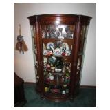 antique oak curved front glass cabinet w/claw feet
