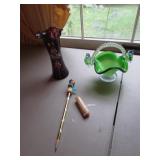 purple vase,glass basket & items