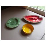 3 ashtrays incl:treasure craft & yellow porcelain