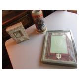 I.U. picture frame,budweiser stein & figurine