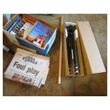 tripod,newspapers & box of magazines