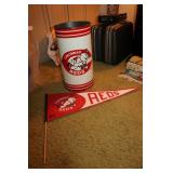cinninnati reds metal trashcan & pennant