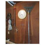 rake,potato fork,clock & items