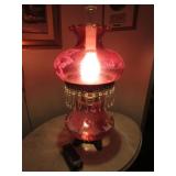 hand painted cranberry lamp w/glass prisms