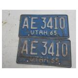 2- 1965 Utah license plates