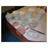milk glass,glassware & candle snuffer