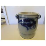 blue decorated stoneware crock