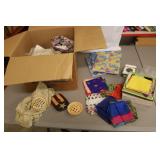box of items incl;longaberger tie on